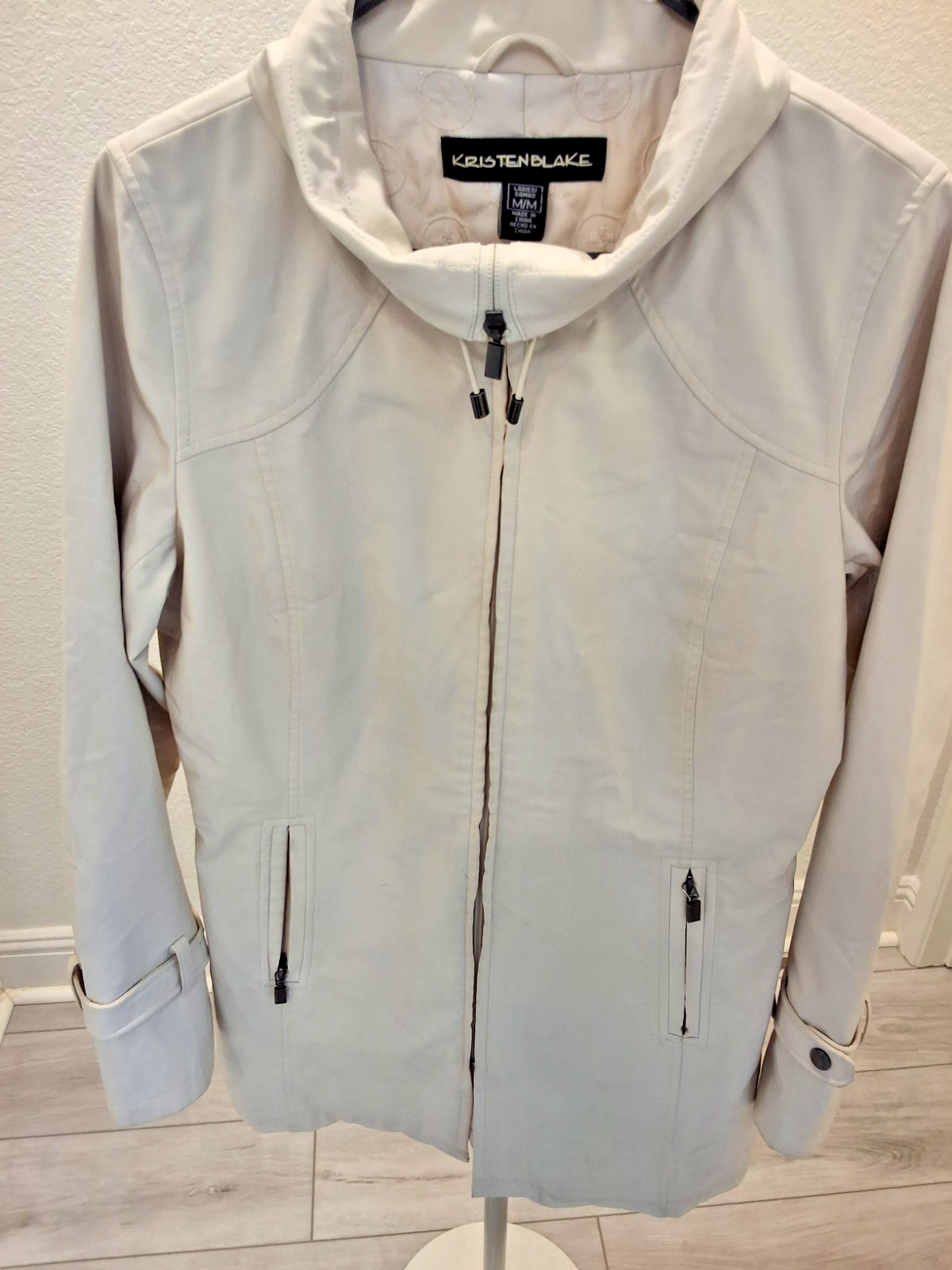 Kristen Blake Women's Medium Ivory Full-Zip Quilted Lined Jacket Trench Coat