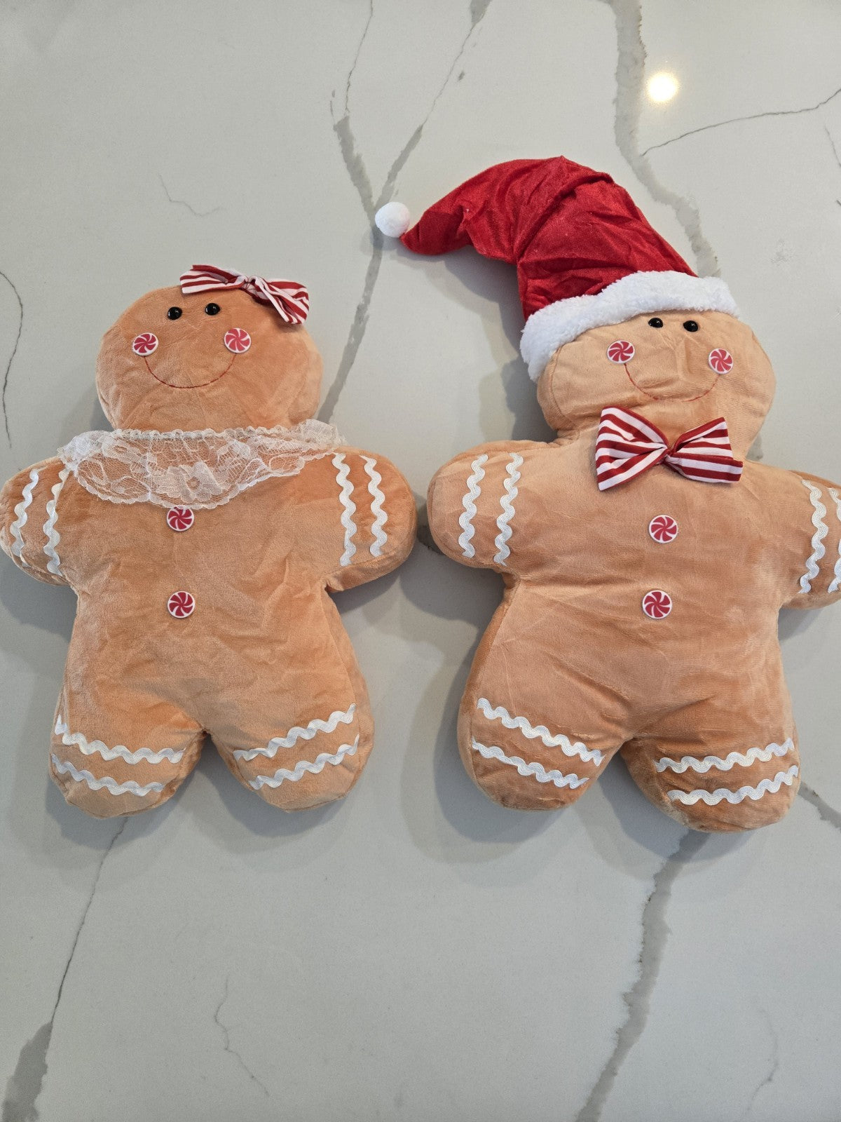 Christmas Throw Pillows Gingerbread Man & Girl 18" Plush