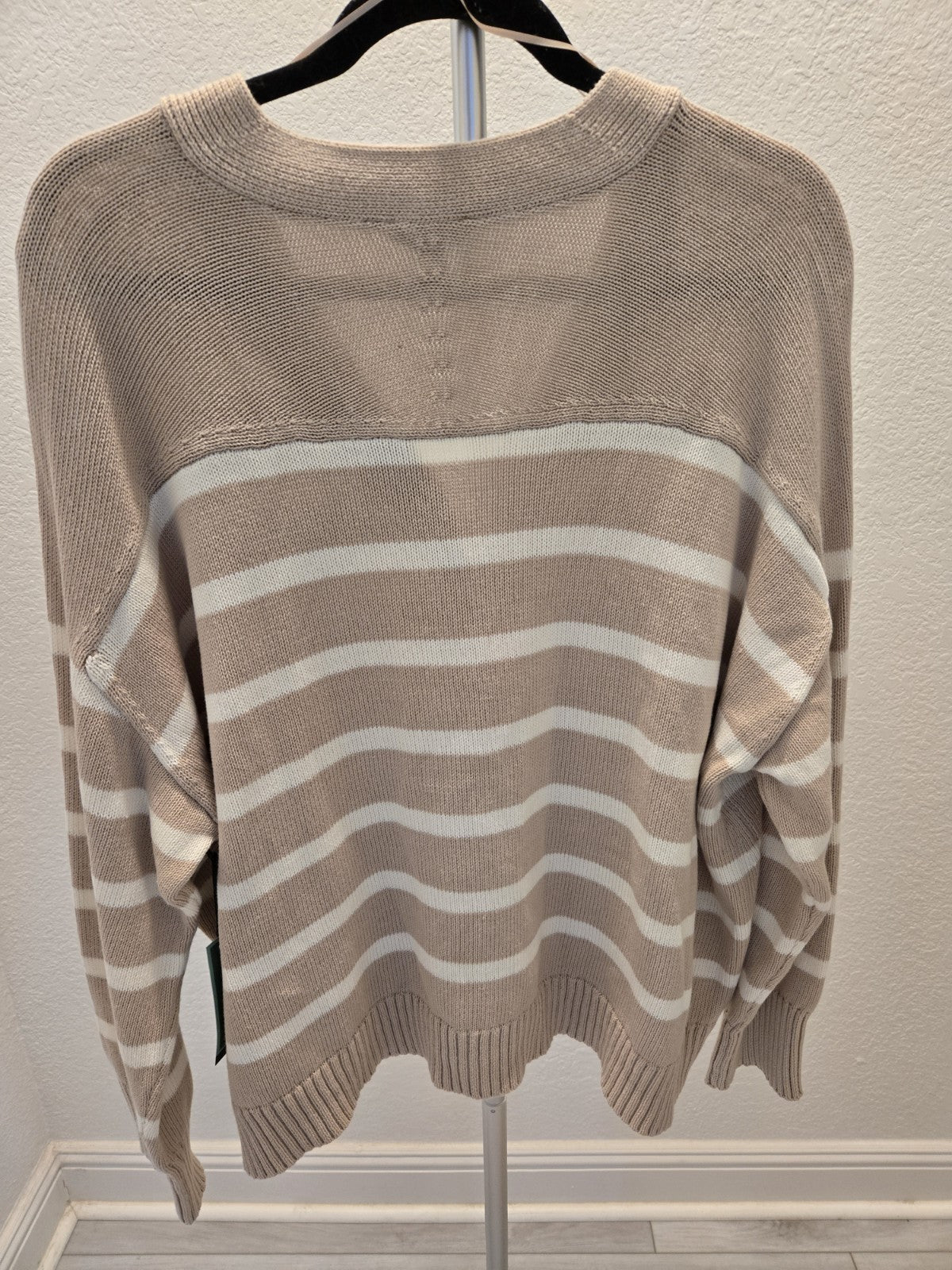Terra & Sky Ivory Wide Stripe Terra & Sky Boyfriend Cardigan Plus Size 3x 16x18
