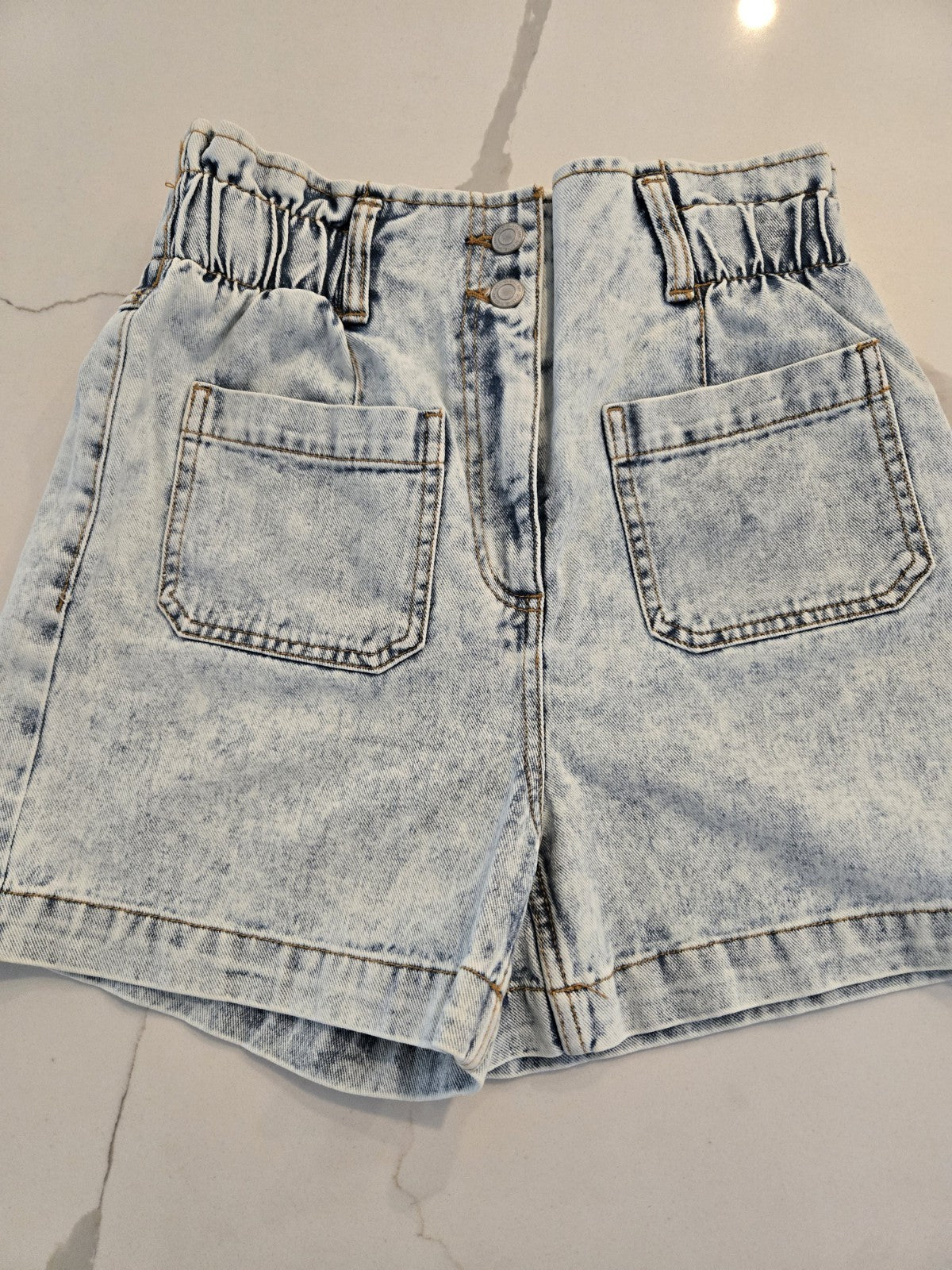 SO High Waisted Paperbag Size 5 Small Denim Shorts Acid Wash Blue Pocket $38