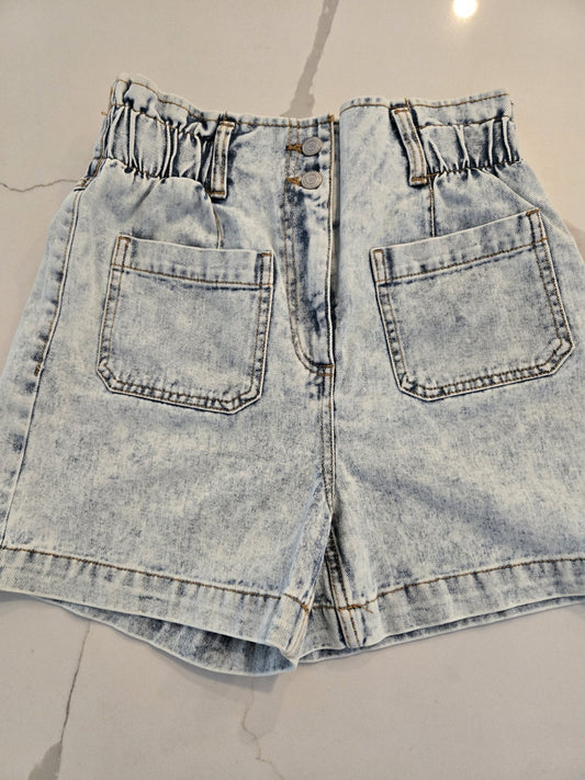 SO High Waisted Paperbag Size 5 Small Denim Shorts Acid Wash Blue Pocket $38