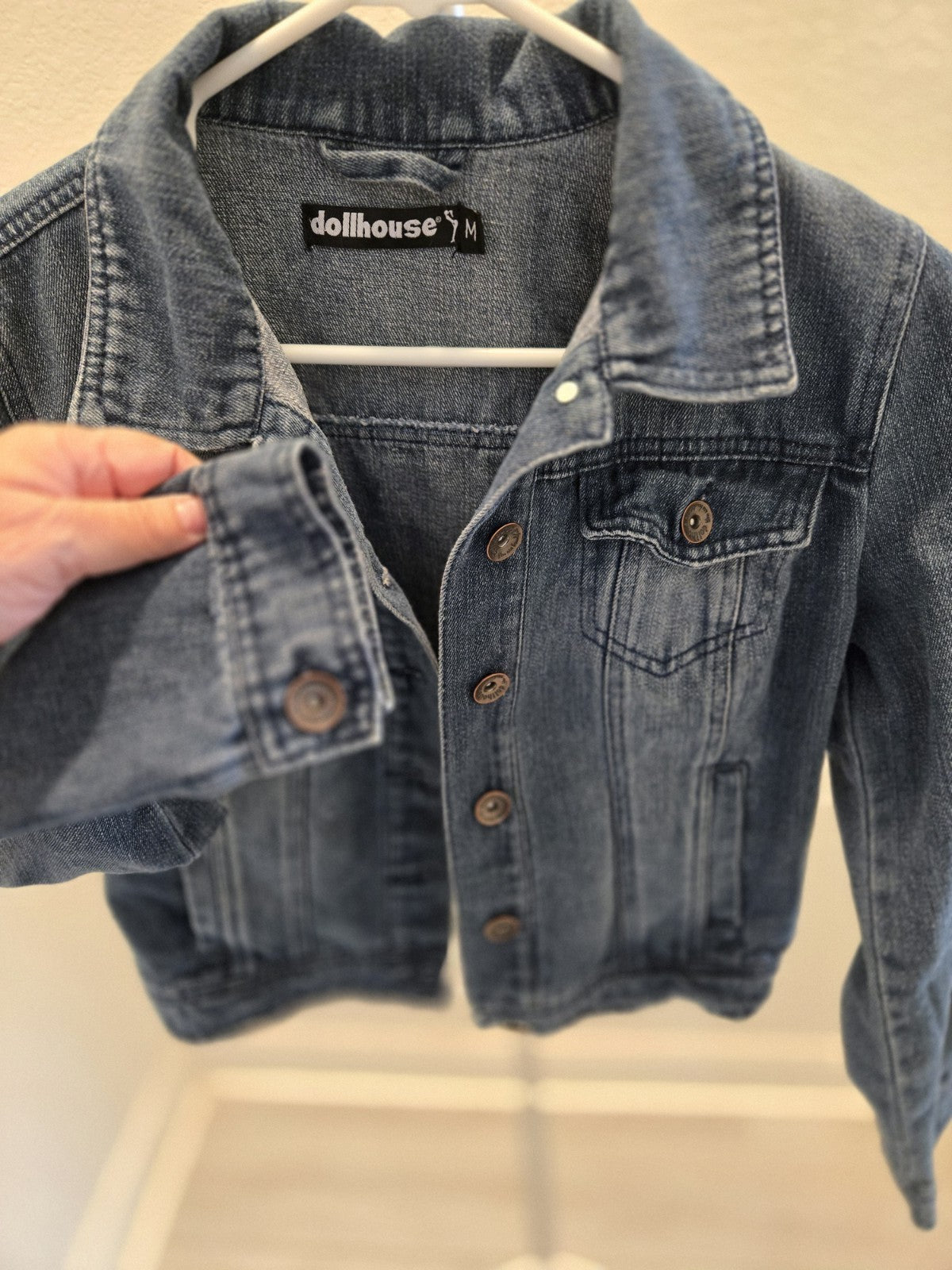 Dollhouse Denim Jacket Medium Cropped Blue Jean Trucker Vintage Style Y2K