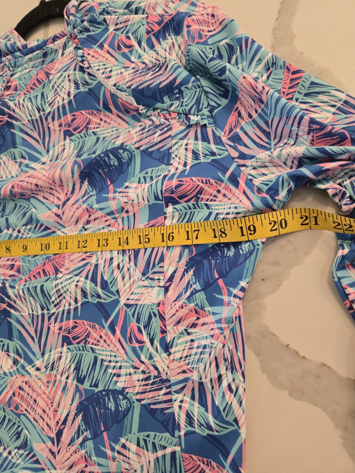 Kyodan Golf XL Blue Pink Tropical Palm Print Long Sleeve V Neck Pullover Women