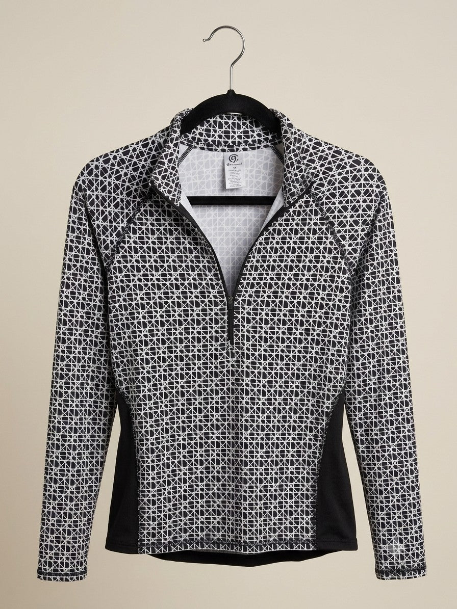 Champion M Black White Geo Pattern DuoDry 1/4 Zip Pullover Running Top Women