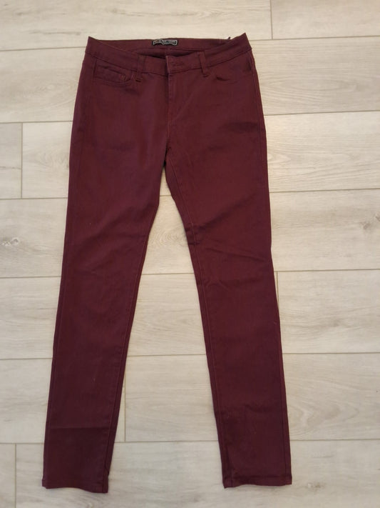 Wax Jeans Premium Denim Burgundy Size 11 Mid Rise 5 Pocket Slimming Jeans