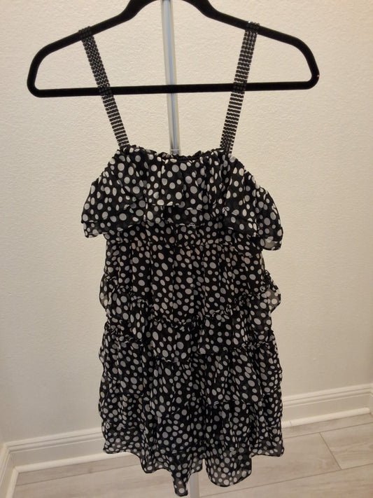 2B Bebe Size M Black And White Polka Dot With Plastic Straps Mini Dress