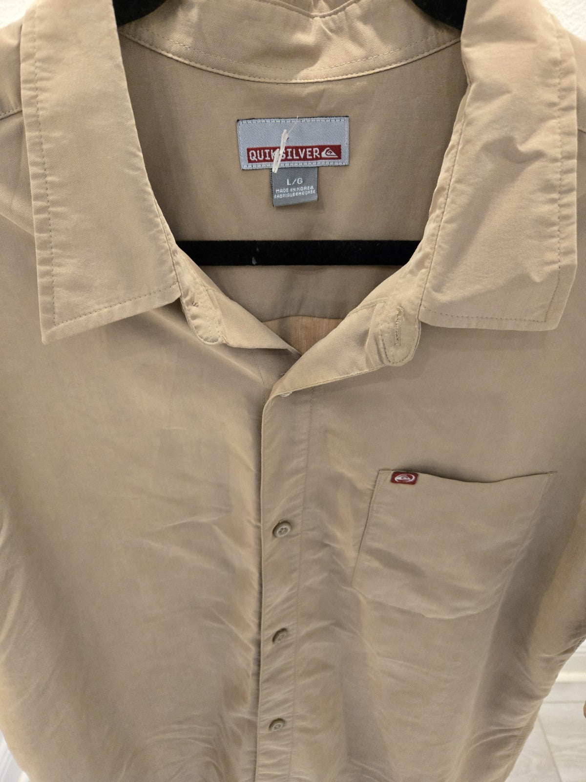 Vintage Quiksilver Short Sleeve Button Up Shirt Tan Y2K Surfwear Skater Style