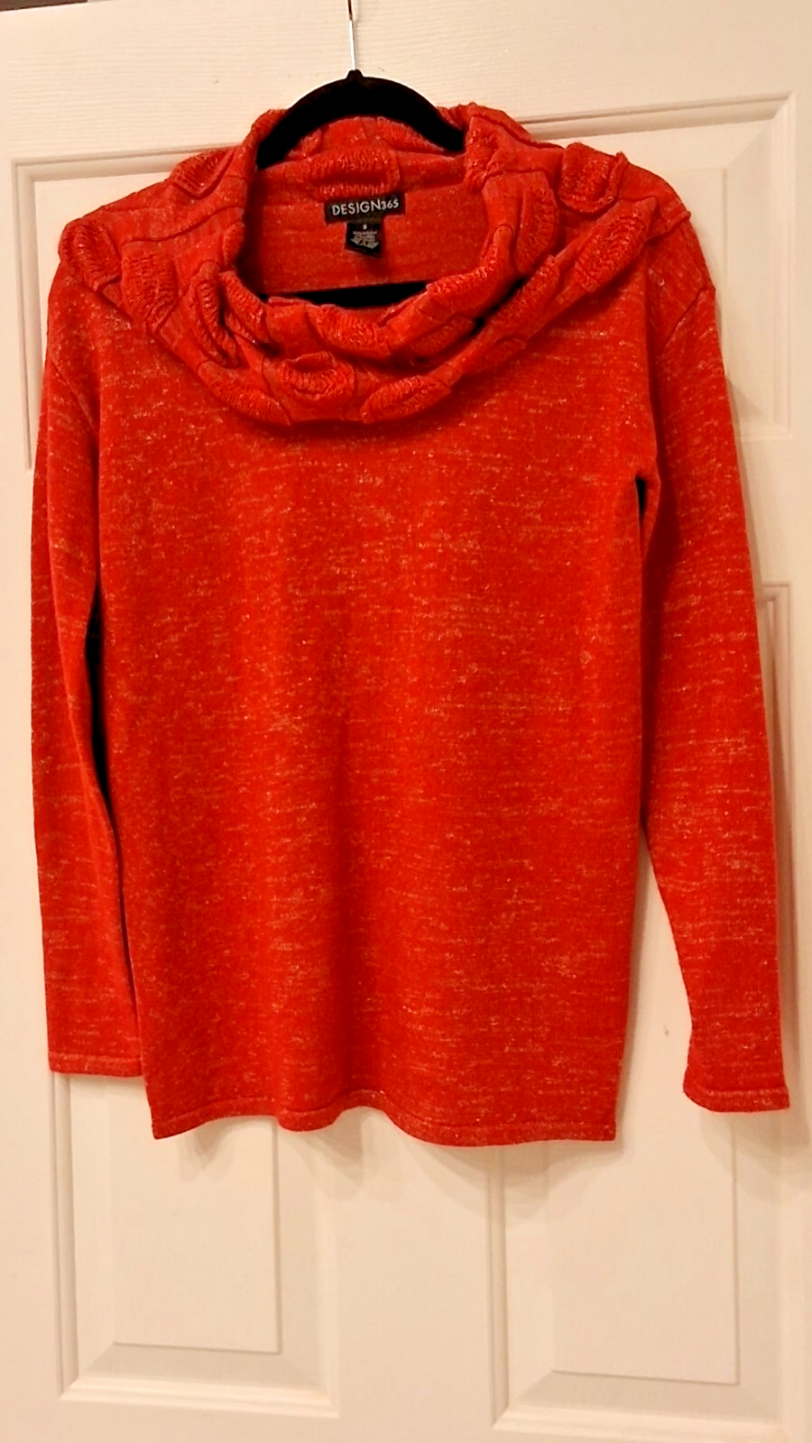 DESIGN 365 S Cowl Neck Sweater Heathered Knit Quiet Luxury Draped Orange Red