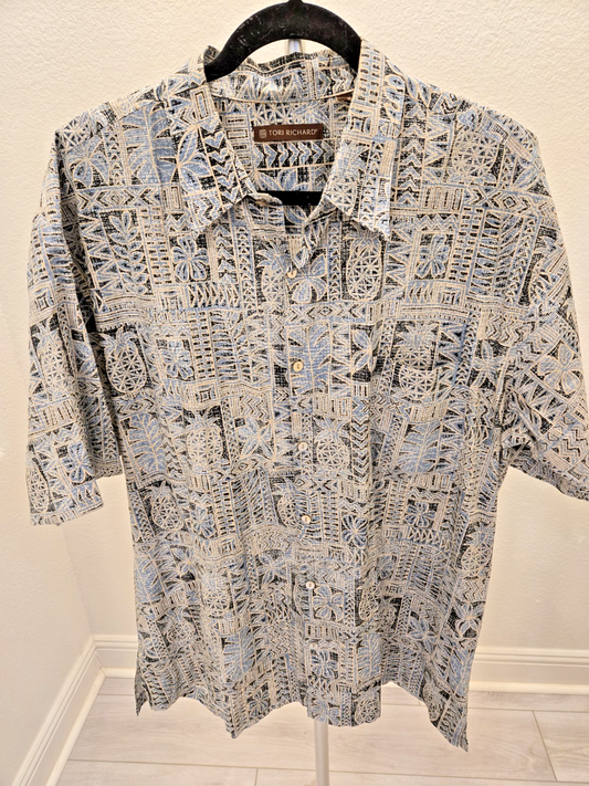 Tori Richard Men's XL Cotton Lawn Hawaiian Resort Palm Pineapple Abstract Shirt