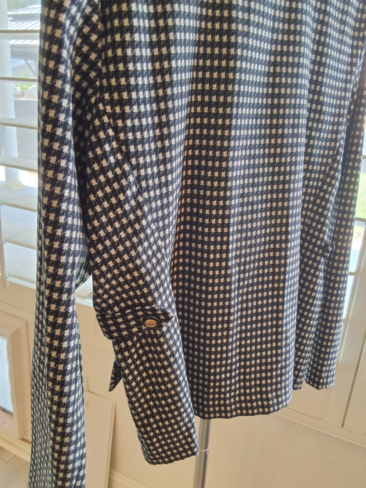 R&K Originals Houndstooth Blazer Jacket Faux Leather Trim Black White Womens 10