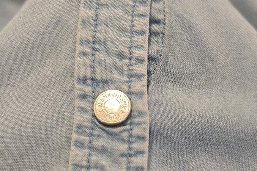 7 For All Mankind Western Chambray Button Down Denim Shirt M Womens Light Wash