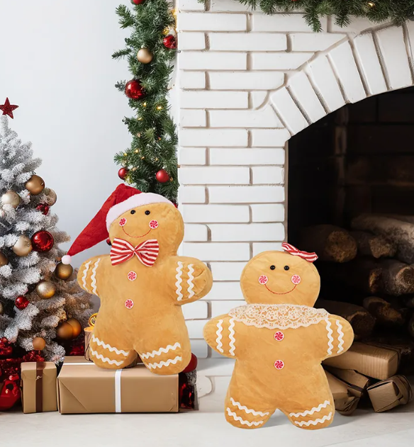 Christmas Throw Pillows Gingerbread Man & Girl 18" Plush
