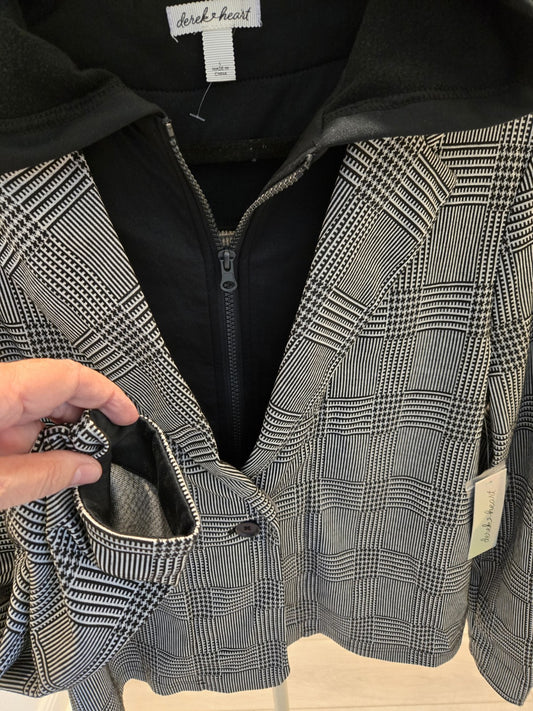 Derek Heart NEW Plaid Blazer L Womens Hoodie Insert Jacket Check Pattern Large
