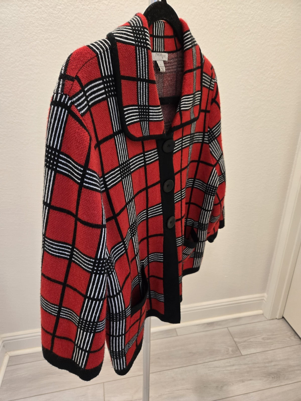 Mercer Street Studio Plaid Sweater Jacket Structured Retro Red L Dark Academia