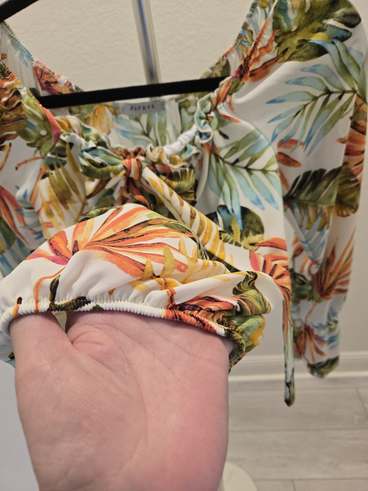 Papaya S Tropical Palm Leaf Blouse Womens Tie Front Cropped Top Beach