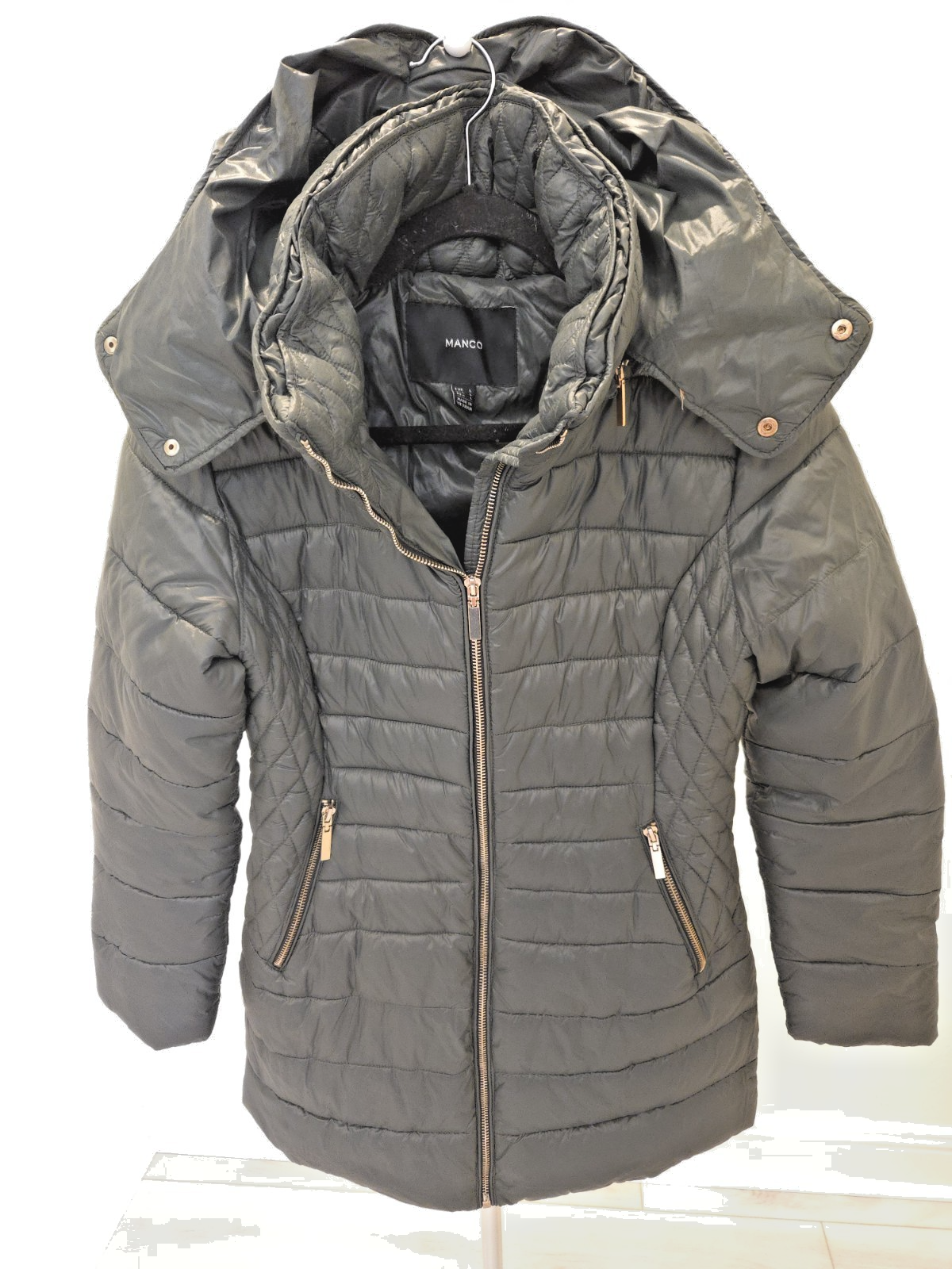 Mango Down Y2K Hunter Green Duck Feather Fill Jacket Removable Hood L Womens