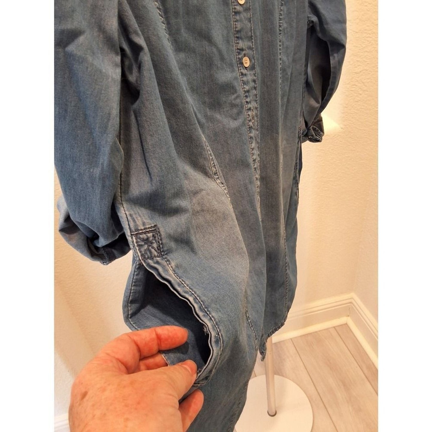 American Rag Size M Denim With Lace Down the Back Hi-Low Rare Top