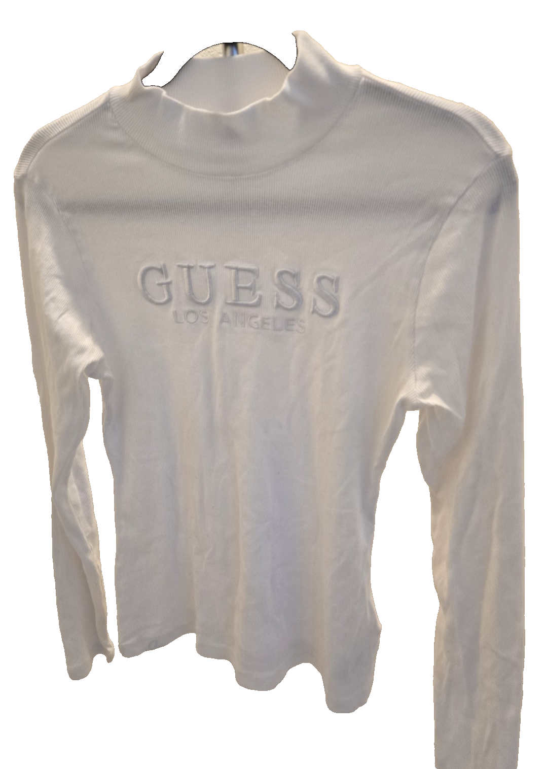 Guess Los Angeles Long Sleeve Embroidered Logo Y2K XL White Rib Mock Neck  NWOT
