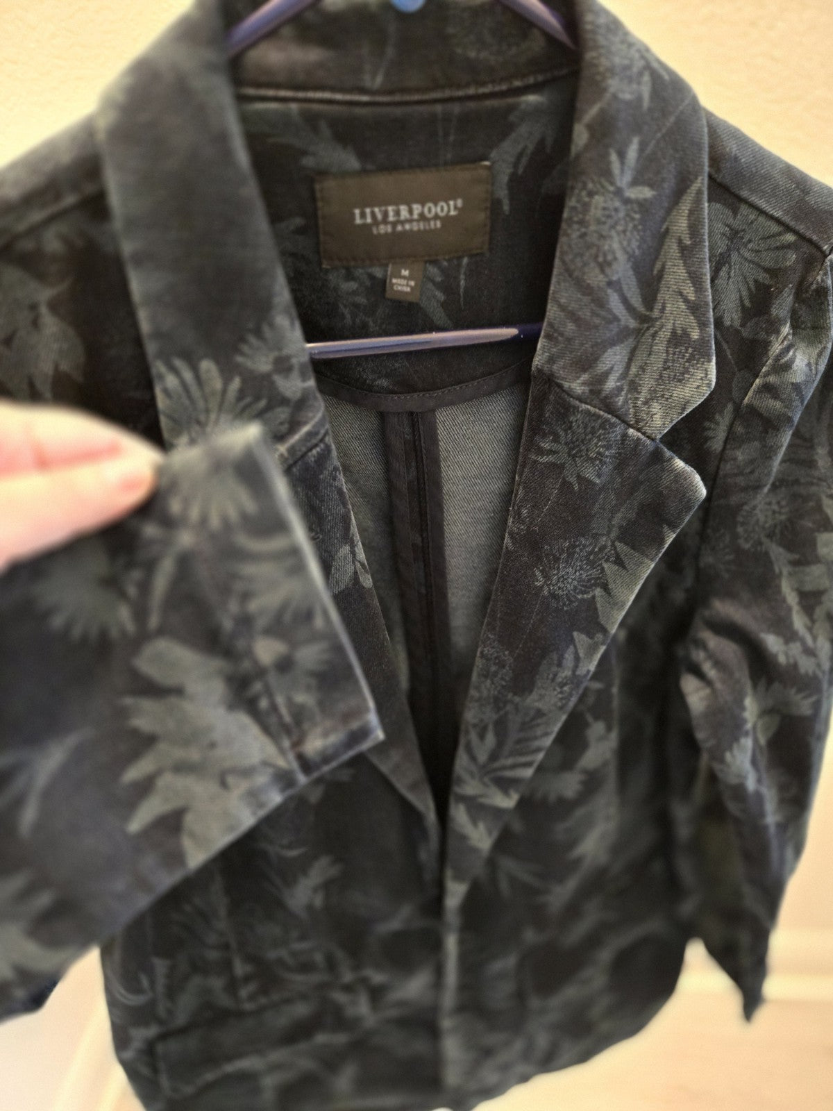 Liverpool Los Angeles Denim Blazer M Womens Botanical Floral Print Jacket