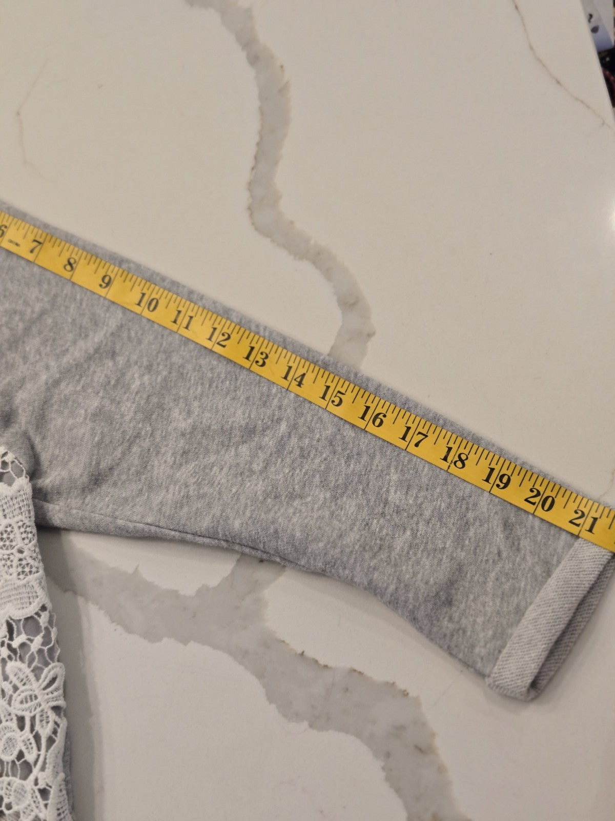 H&M Divided Grey Sweatshirt M White Floral Lace Overlay Raglan Pullover Crochet