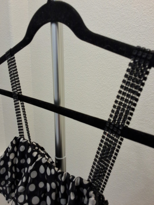 2B Bebe Size M Black And White Polka Dot With Plastic Straps Mini Dress