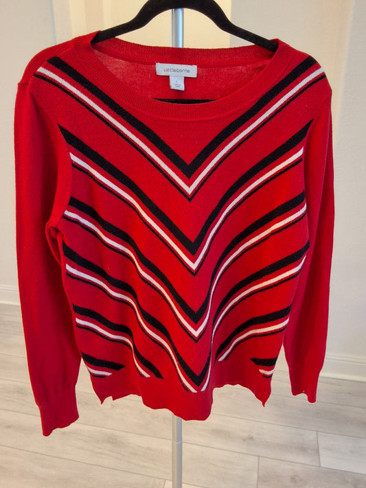 Liz Claiborne Red Sweater Woman Multi Stripe Size L