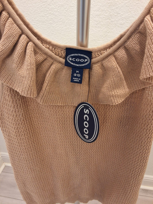 Scoop Size 8-10 Knitted Sweater Tank Top with Ruffle Neck Tan M NWT Womens