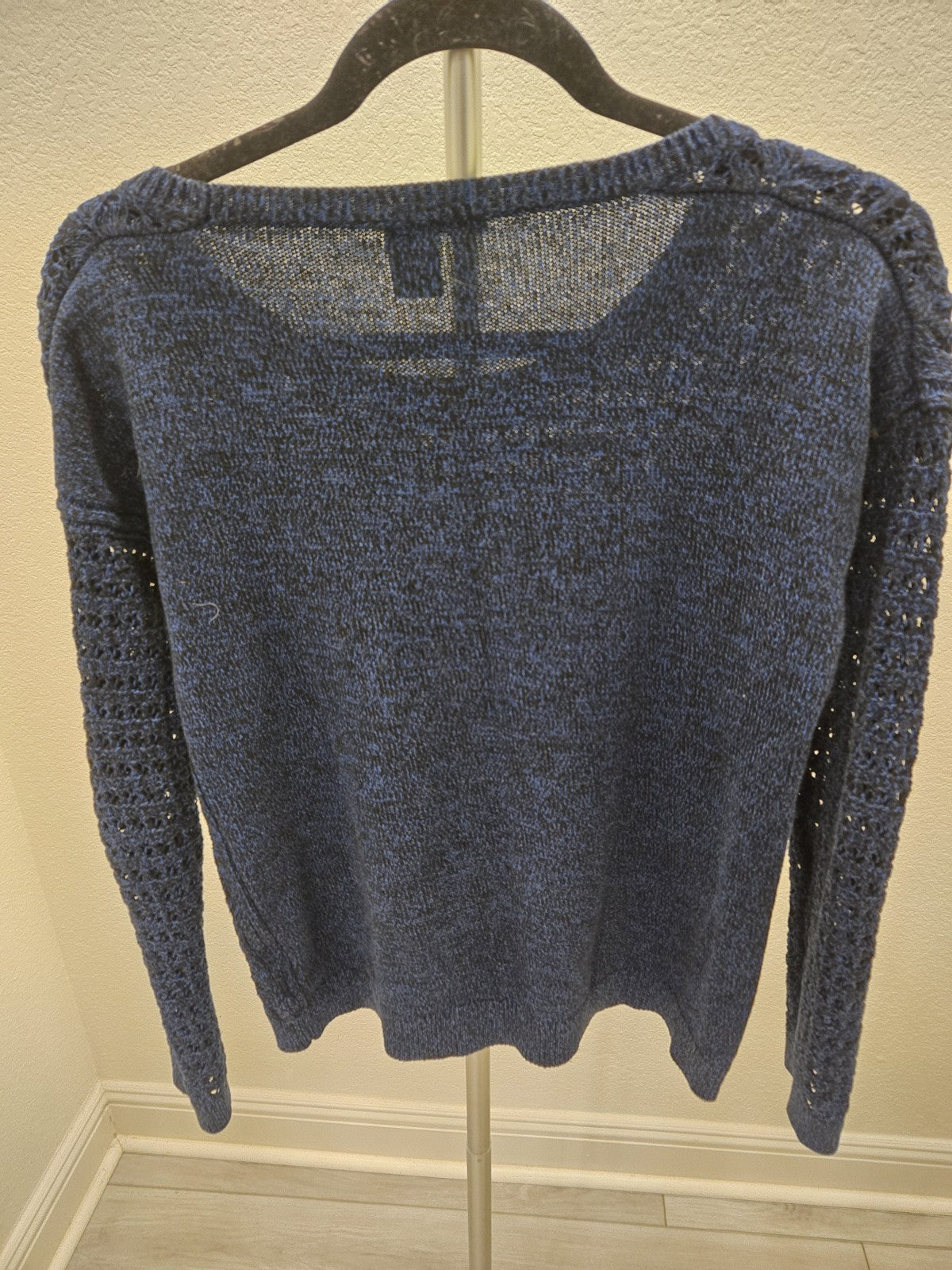DKNY Jeans Pullover Sweater Crochet Vintage Y2K M Navy Open Knit  L/S
