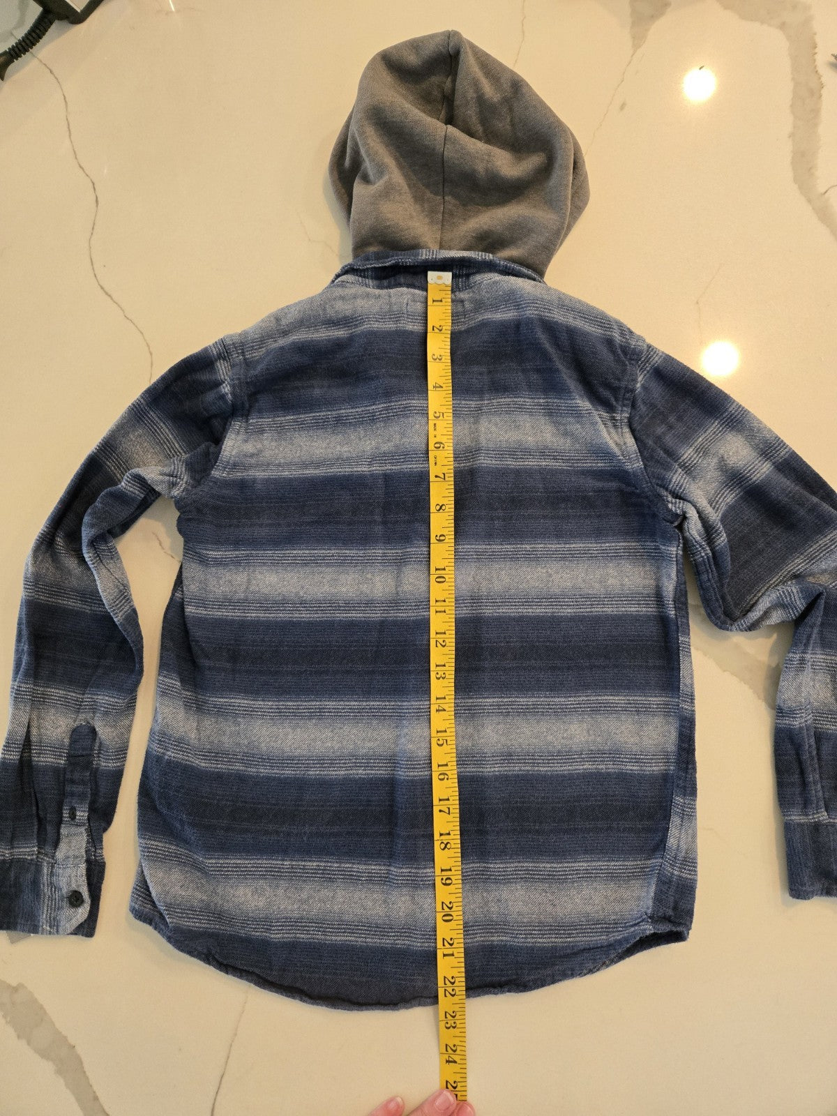 Old Navy L 10-12 Plus Striped Hooded Flannel Shirt Kids Blue Plaid Shacket