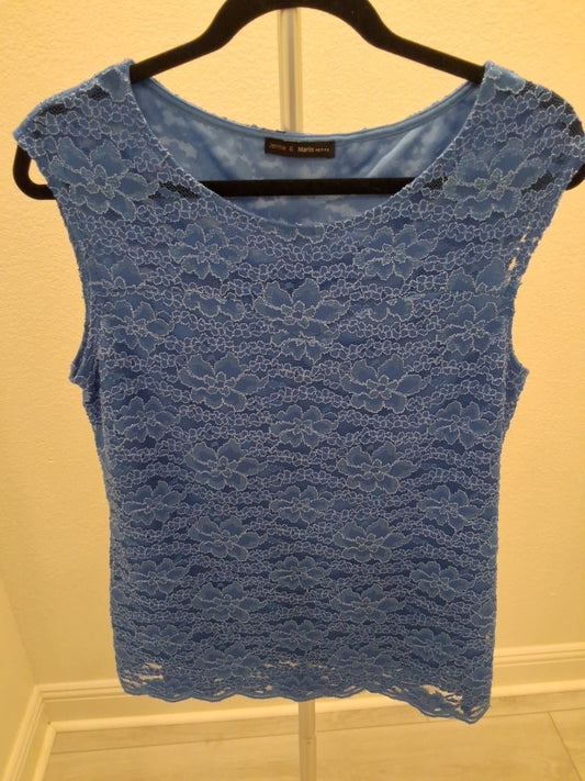 Jennie & Marlis Blue Floral Lined Sleeveless Crochet Lace Size Petite Size SP
