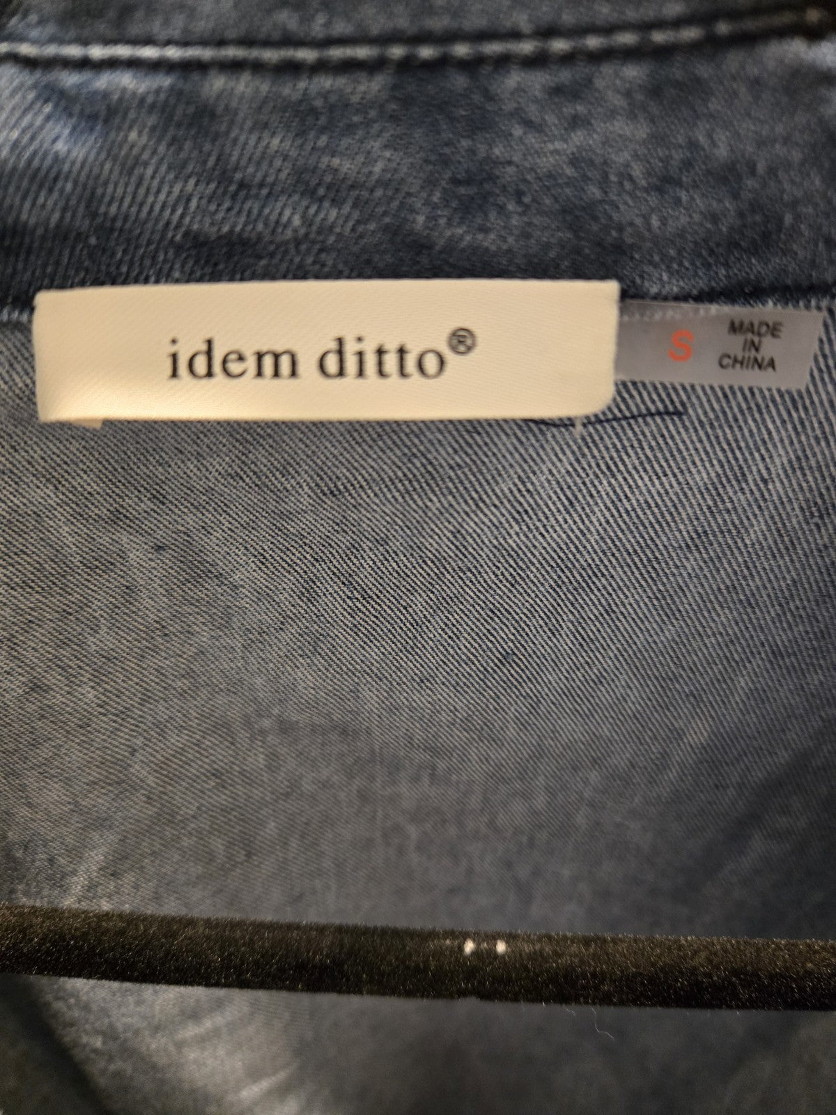 Idem Ditto S Tie Front Crop Denim Top Womens Long Puff Sleeve Peplum Blue
