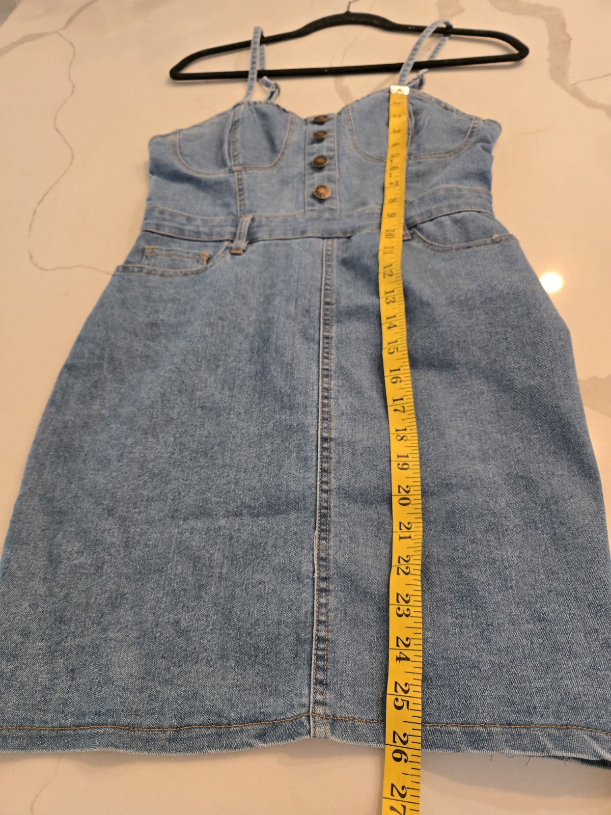 Heart & Heels Medium Denim Bustier Dress Button Sweetheart Stretch Jean Mini M