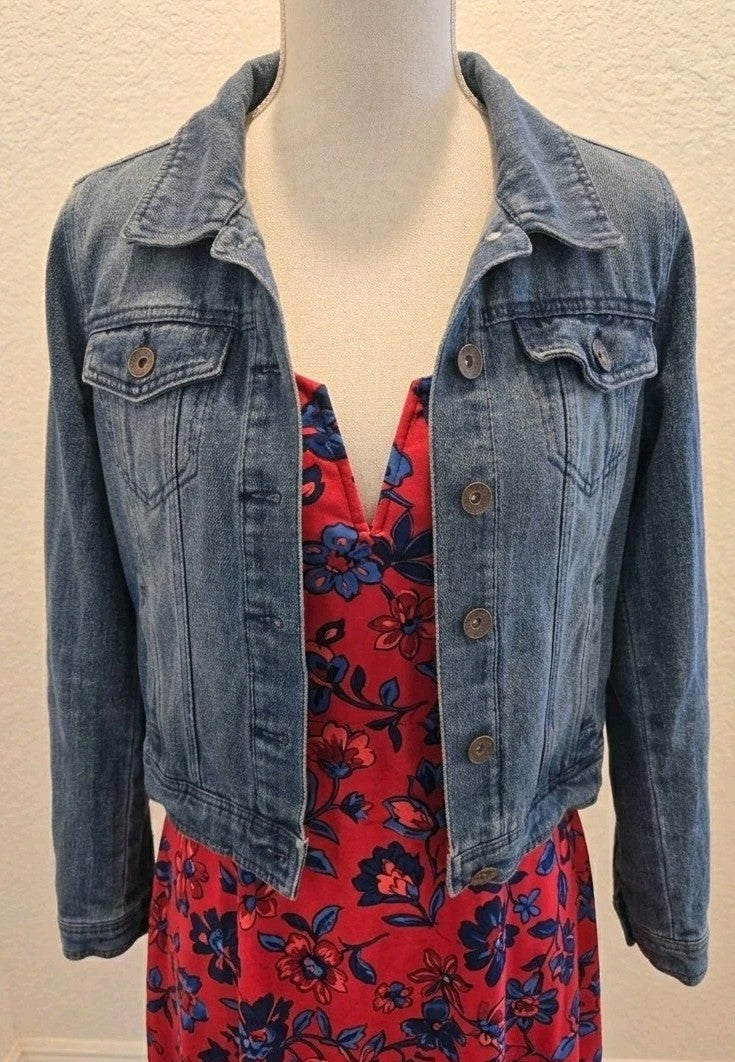 Dollhouse Denim Jacket Medium Cropped Blue Jean Trucker Vintage Style Y2K