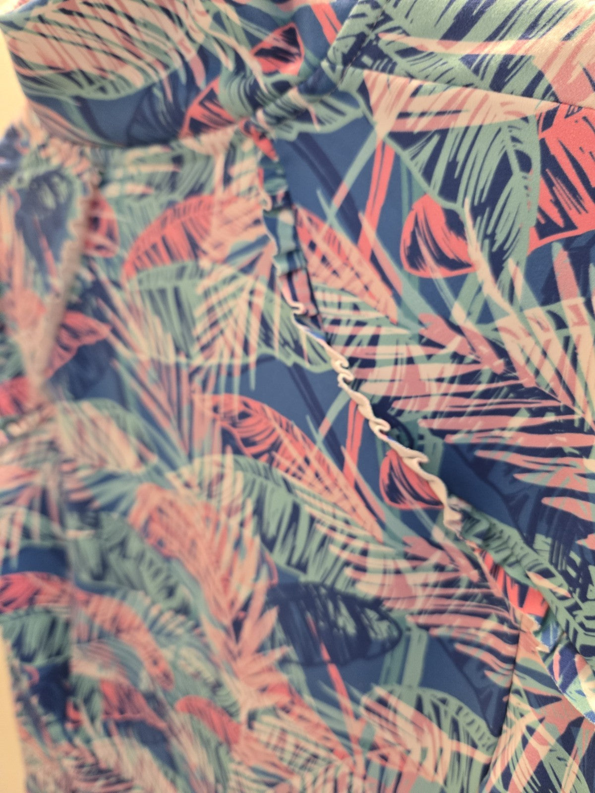 Kyodan Golf XL Blue Pink Tropical Palm Print Long Sleeve V Neck Pullover Women