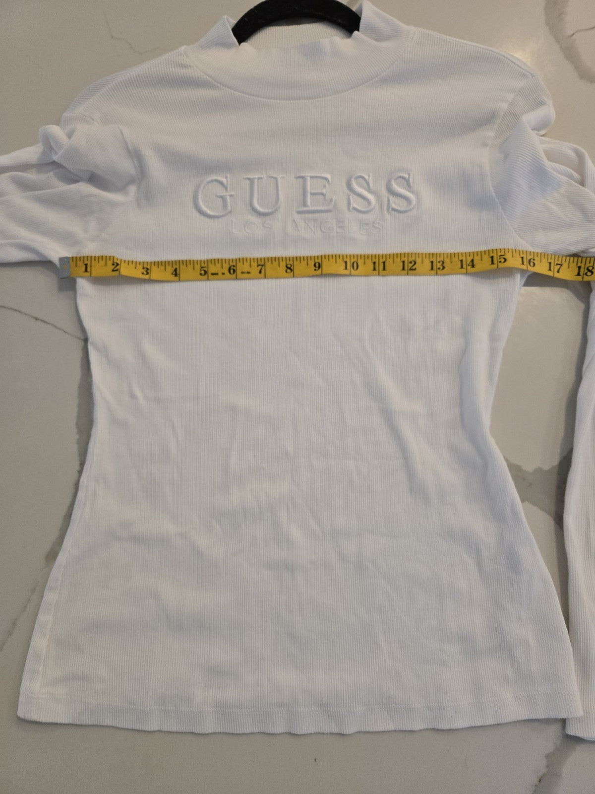 Guess Los Angeles Long Sleeve Embroidered Logo Y2K XL White Rib Mock Neck  NWOT
