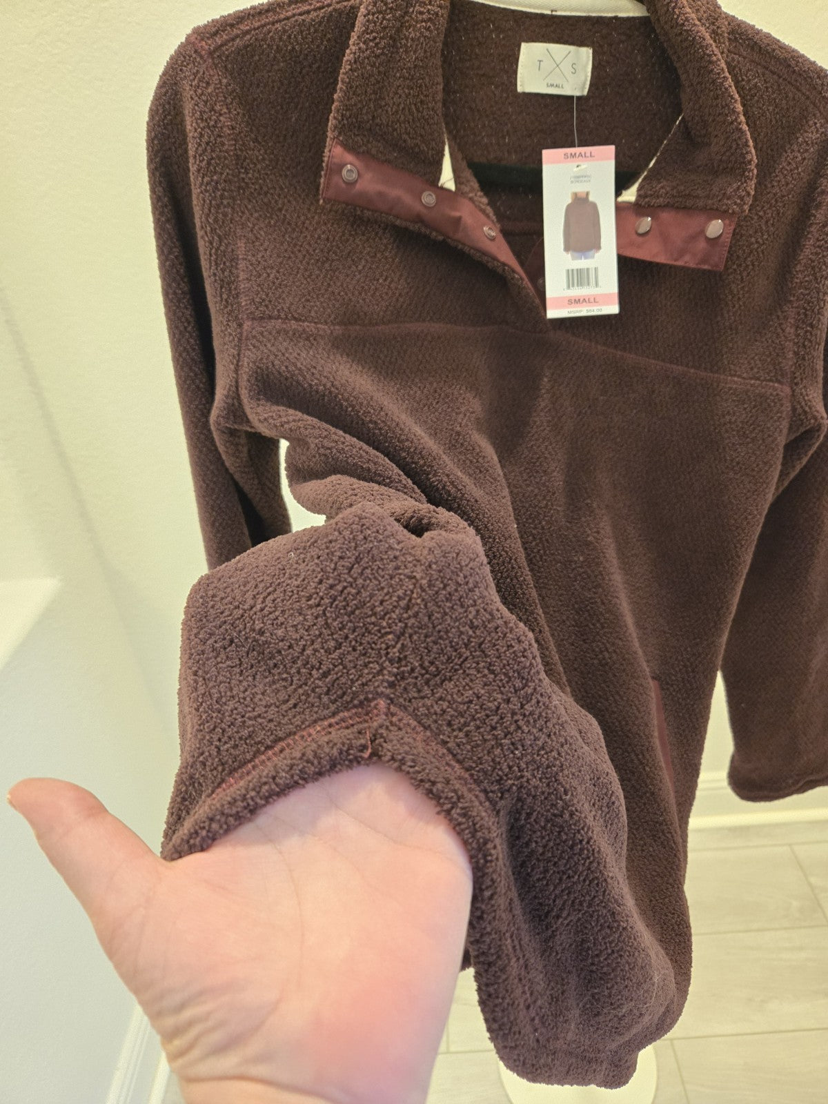 T.S. Taking Shape S Burgundy Teddy Fleece 1/4 Snap Sweatshirt NWT MSRP $64