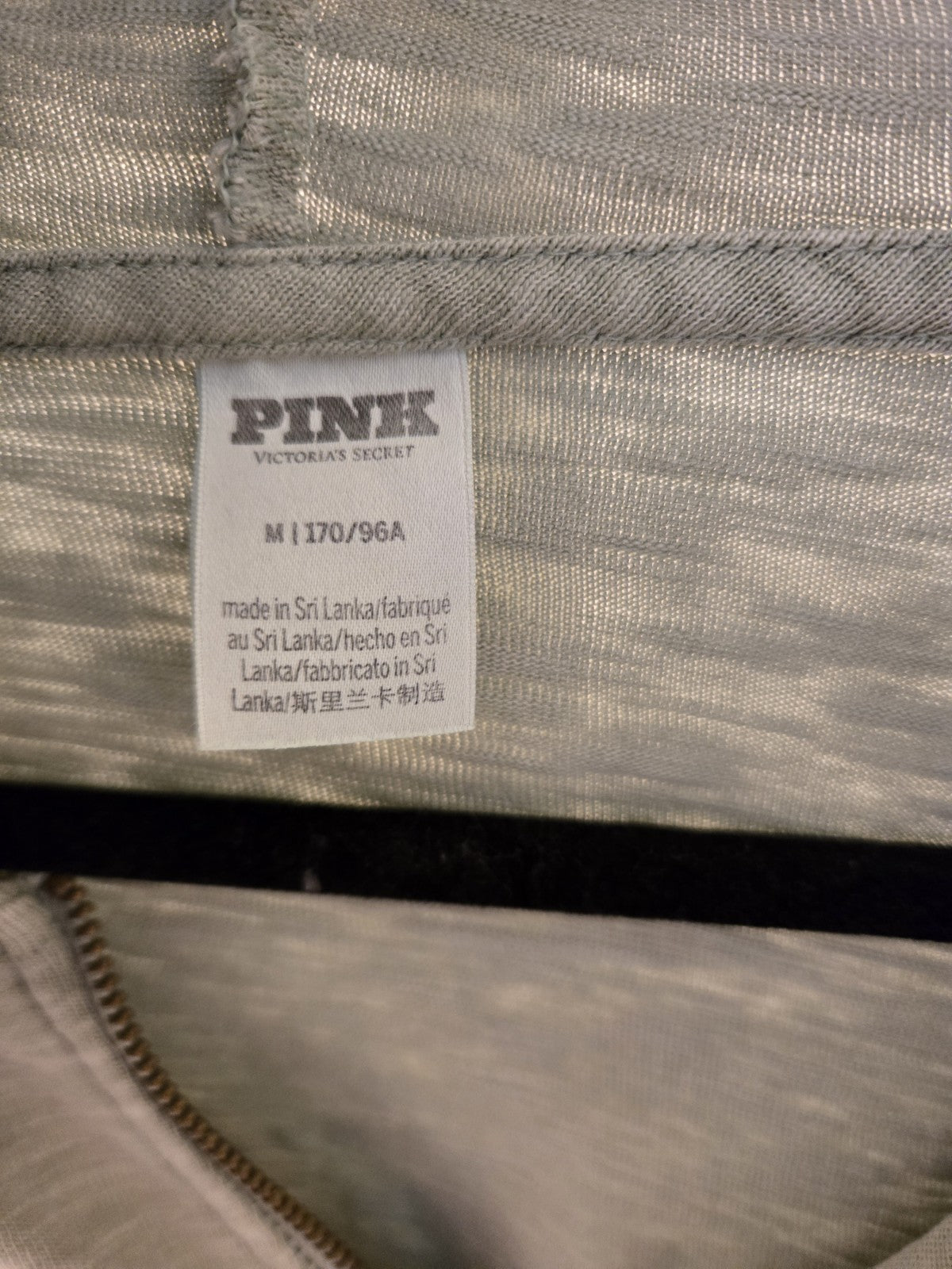 PINK Victoria Secret M Sage Green Distressed Zip Up Hoodie Raw Seam Y2K