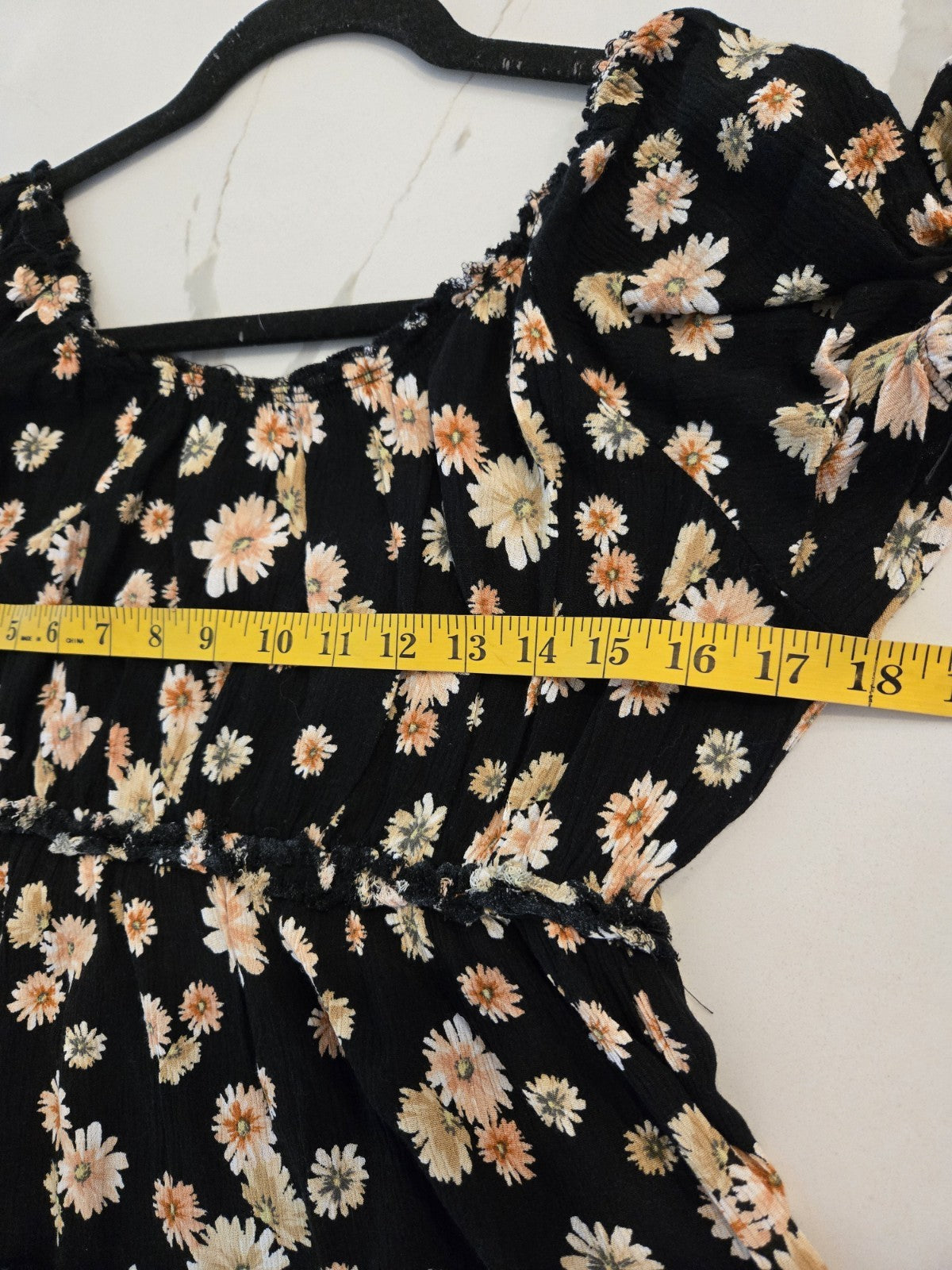 Wild Moss L Daisy Floral Tiered Babydoll Mini Dress Womens Puff Sleeve Black