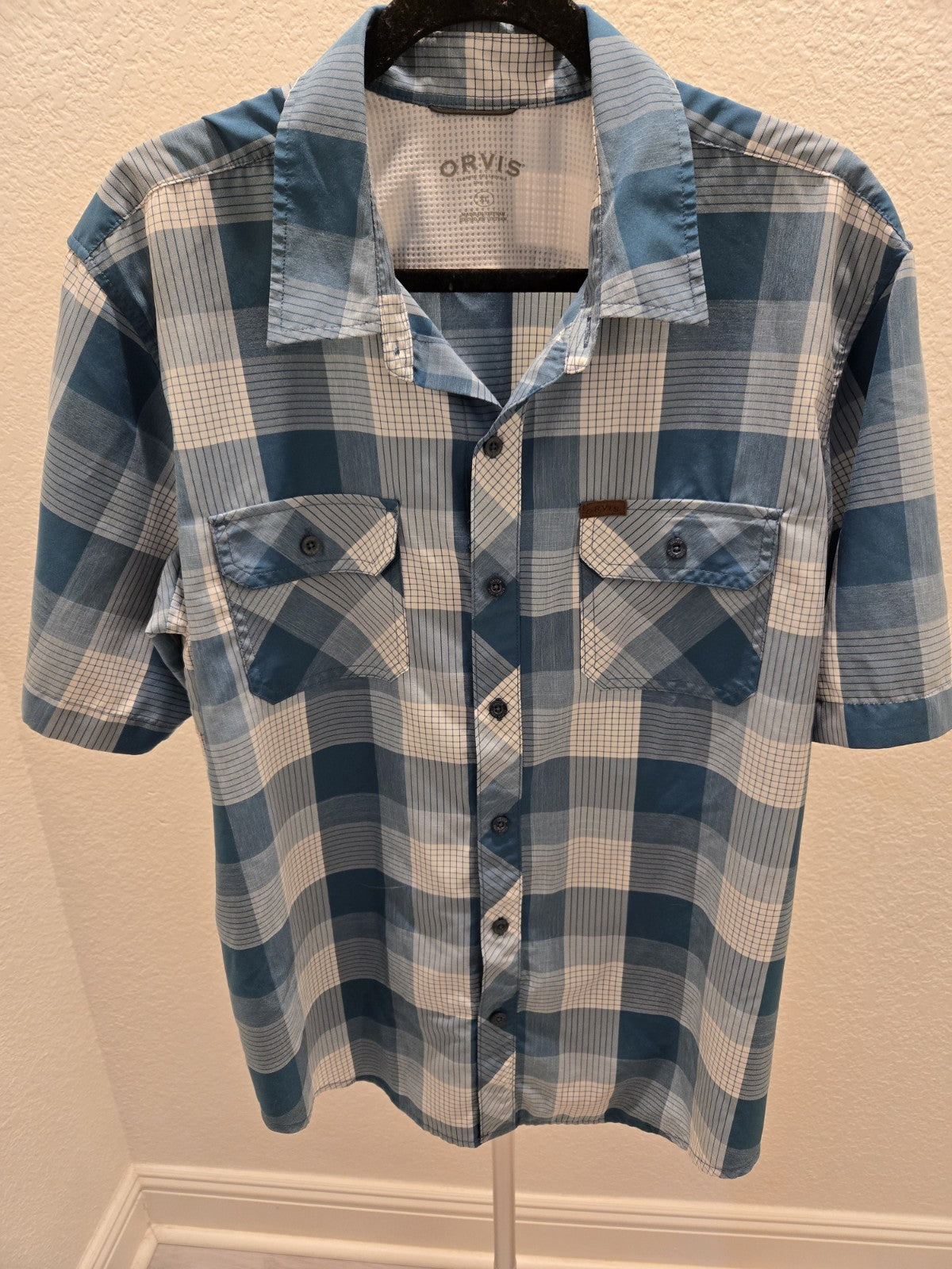 ORVIS 2XL Men's Performance Plaid Short Sleeve Fishing Shirt Vented Mesh Lined