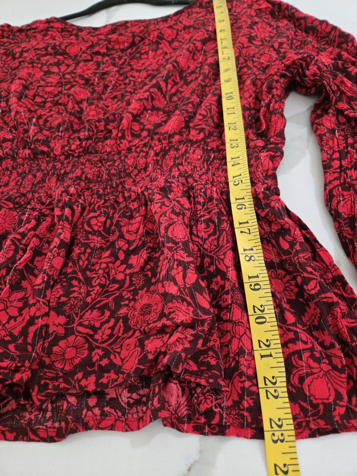 Knox Rose XL Floral Faux Wrap Blouse Womens Red Black Metallic Lurex Peplum Top
