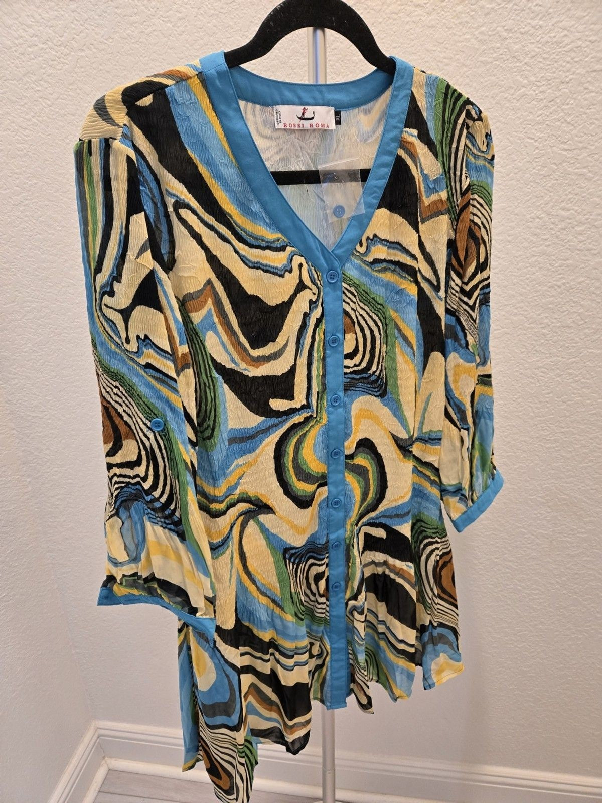 Rossi Roma Vintage Y2K Pleated Tunic Top Shirt Womens XL Lined Artsy Lagenlook