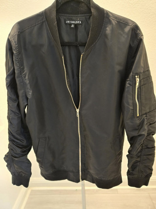 Bomber Jacket M Mens Jaywalker Black Ruched Sleeve Flight MA-1 Coat M