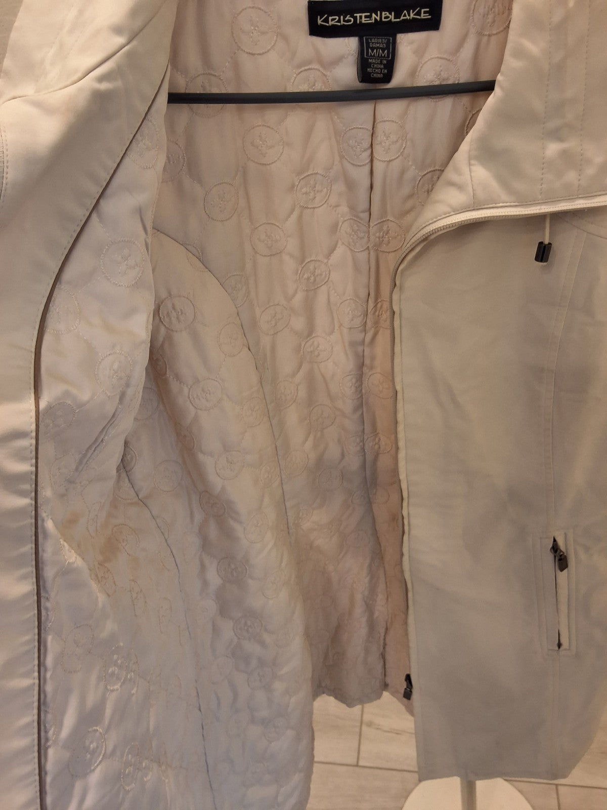 Kristen Blake Women's Medium Ivory Full-Zip Quilted Lined Jacket Trench Coat