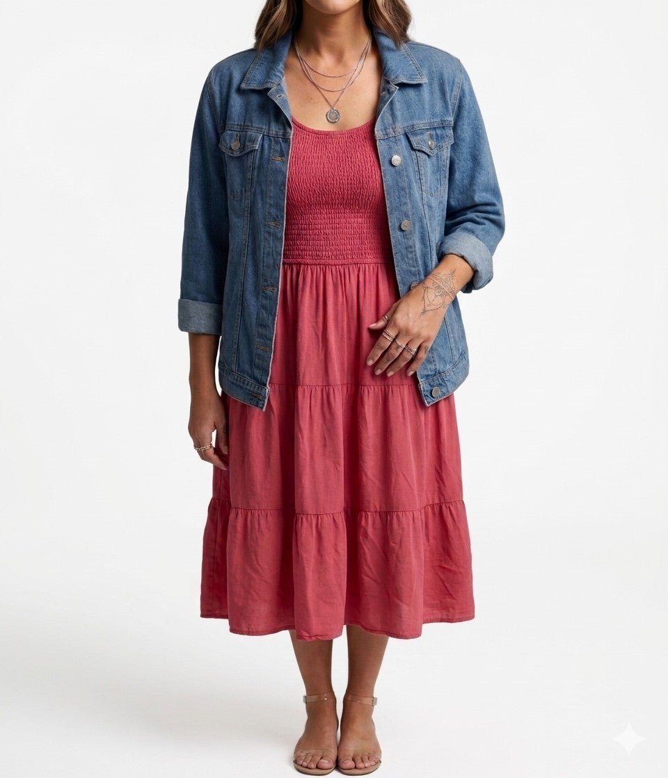 2 Piece Zesica Rose Dress with Turtle Bay Jean Jacket Outfit Y2K Set Size L