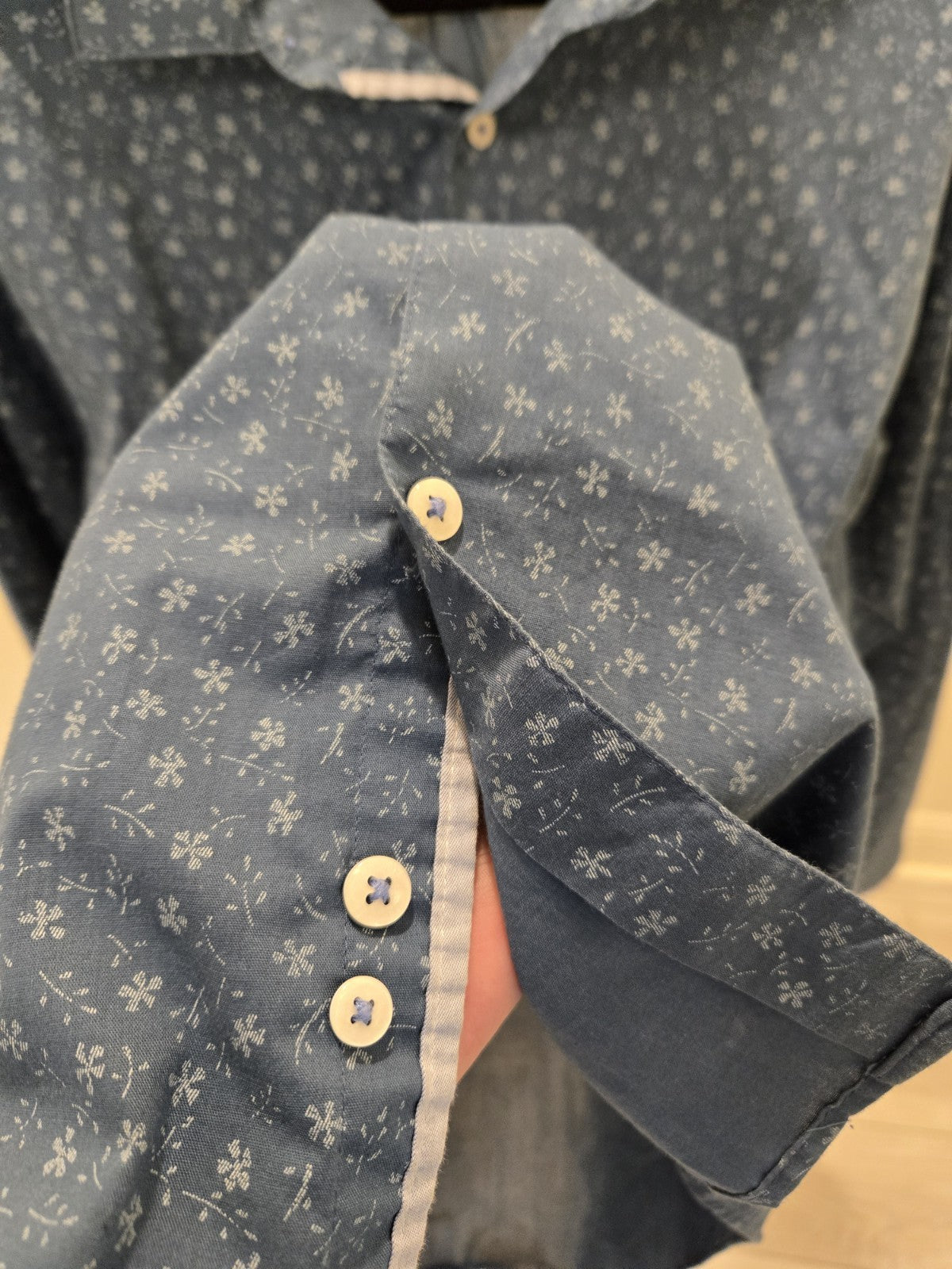 Penguin An Original L Slim Fit Micro Floral Blue Casual Long Sleeve Heritage
