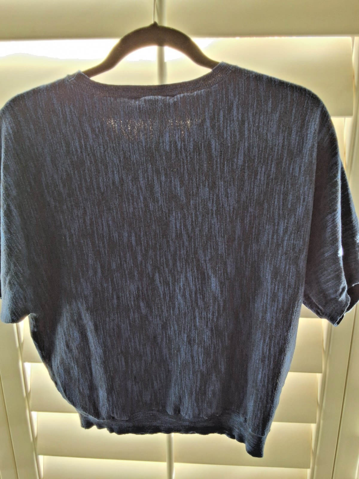 DKNY Quiet Luxury Knit Top Marled Short Sleeve Navy Blue Feminine S Womens