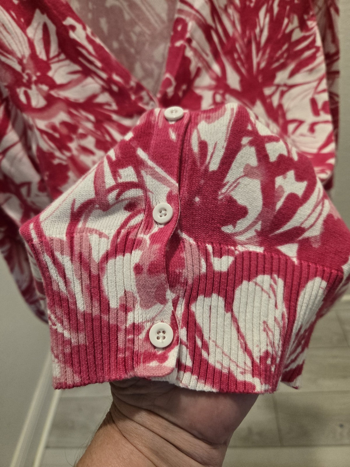St. John's Bay 1X Floral Button Front Cardigan Sweater Women Pink Plus Size