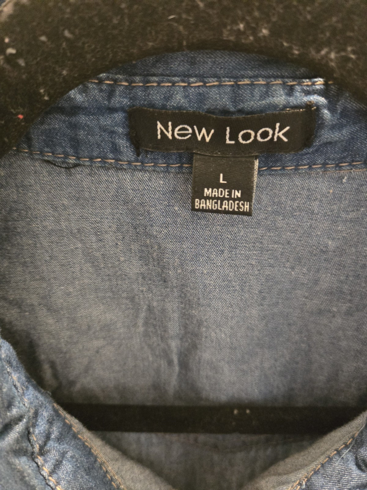 New Look Jean Shirt Large Womens Blue Pearl Snap Western Cowboy Button Down L