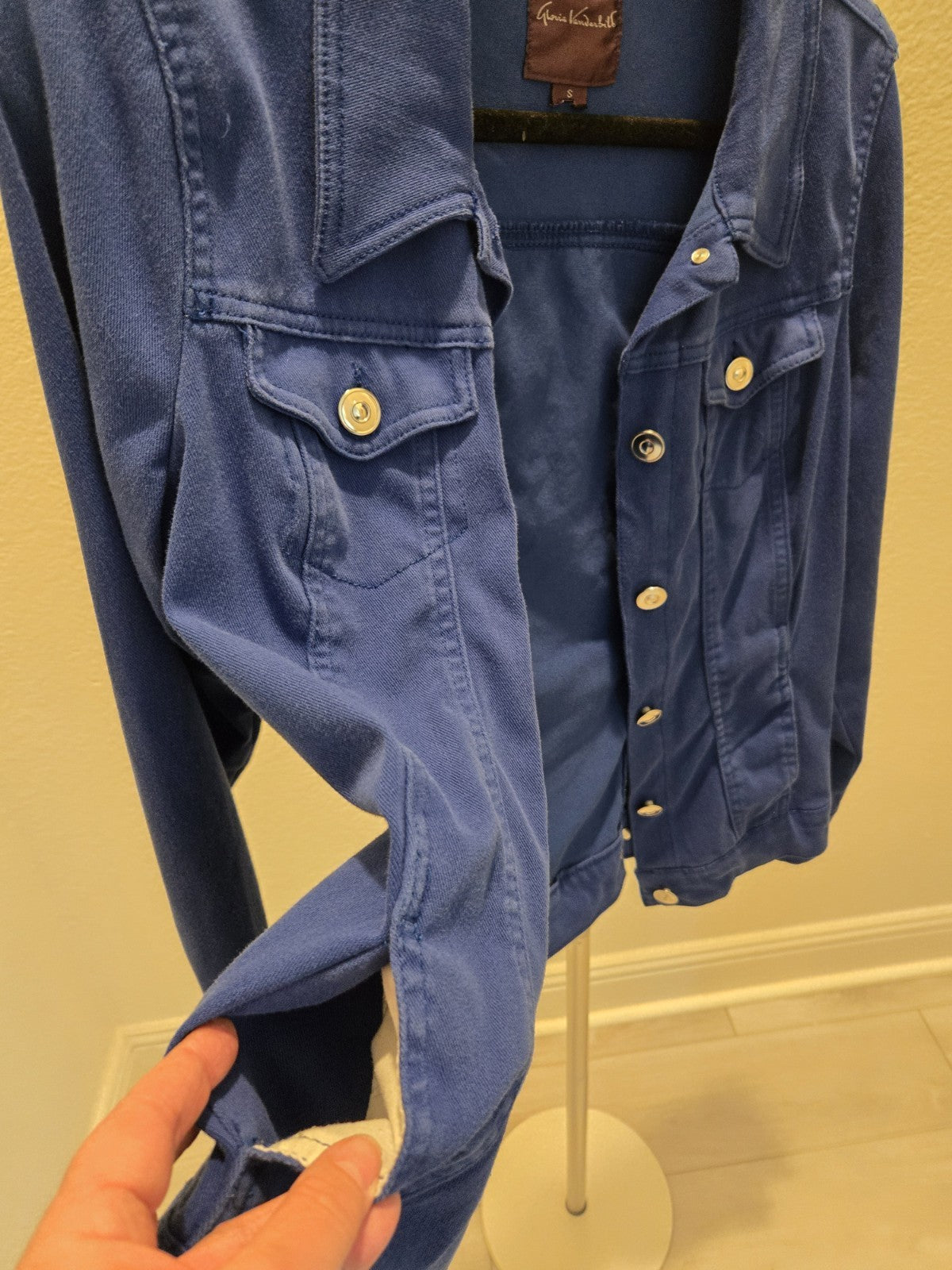 Gloria Vanderbilt Knit Jacket Womens Small S Royal Cobalt Blue Stretch Trucker