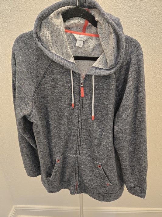 CJ Banks 1X Marled Full Zip Hoodie Raglan Coral Trim Athleisure Jacket Womens